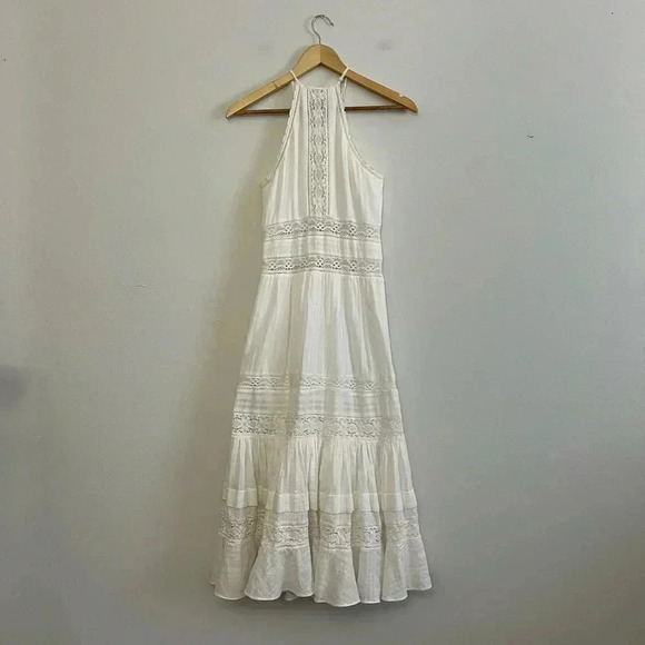 Rebecca Taylor White Crochet High Neck Expensive New York Designer Dress - Picture 4 of 10
